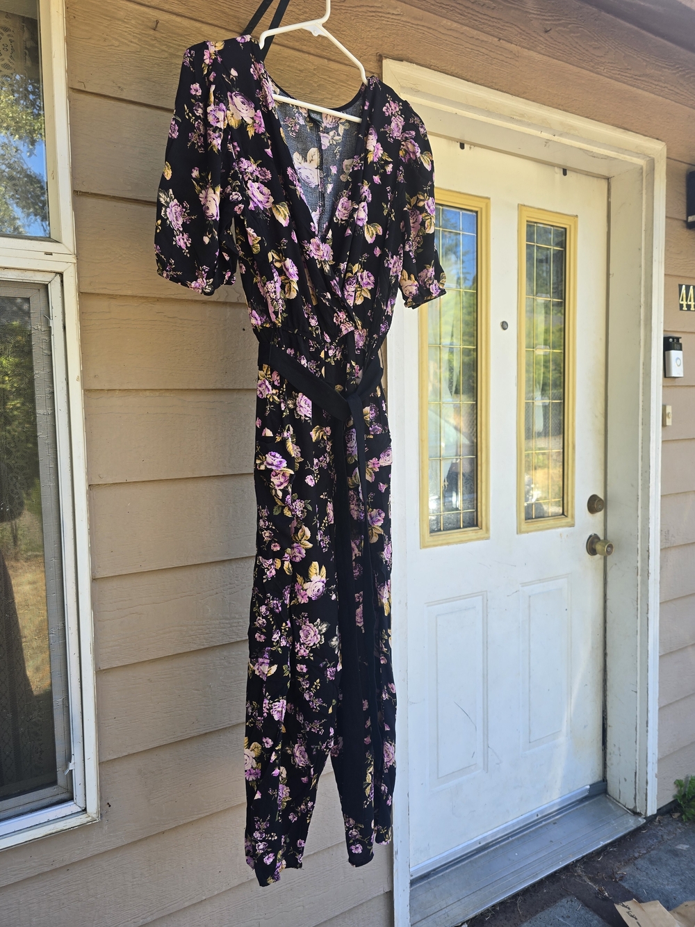 Wild Fable Black Floral Wrap Jumpsuit with Pink & Yellow Flowers - Medium